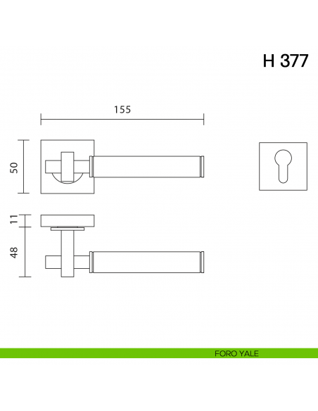 Maniglia per porta H 377 Valli collezione Fusital foro yale