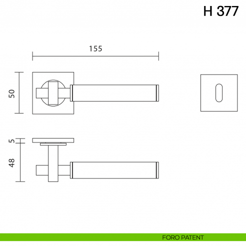 Maniglia per porta H 377 Valli collezione Fusital con rosetta fine foro patent