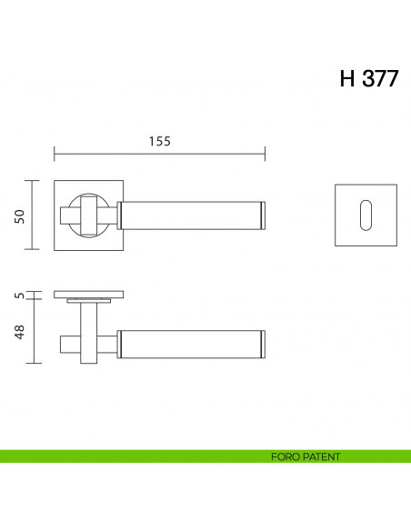 Maniglia per porta H 377 Valli collezione Fusital con rosetta fine foro patent
