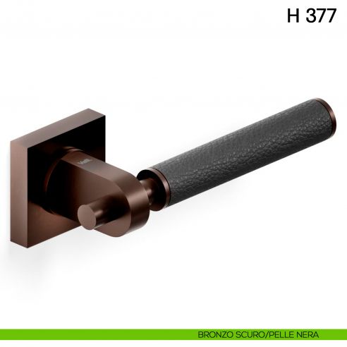 Maniglia per porta H 377 Valli collezione Fusital con rosetta fine bronzo scuro - pelle nera