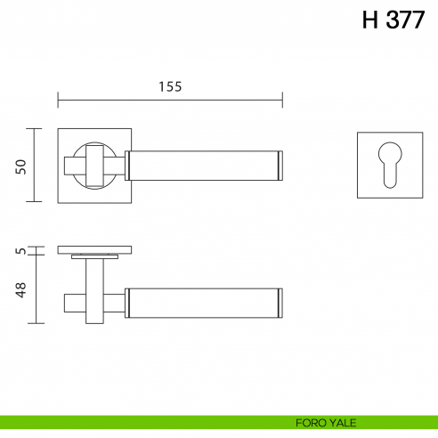 Maniglia per porta H 377 Valli collezione Fusital con rosetta fine foro yale