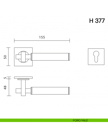 Maniglia per porta H 377 Valli collezione Fusital con rosetta fine foro yale