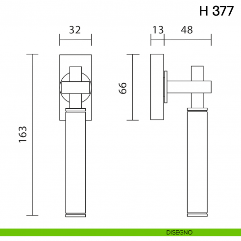 Maniglia per finestra martellina DK H 377 Valli collezione Fusital disegno