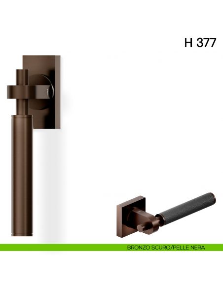 Maniglia per finestra martellina DK H 377 Valli collezione Fusital con rosetta fine bronzo scuro - pelle nera
