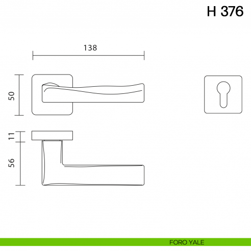 Maniglia per porta H 376 Valli collezione Fusital foro yale