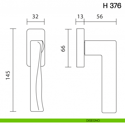 Maniglia per finestra martellina DK H 376 Valli collezione Fusital disegno