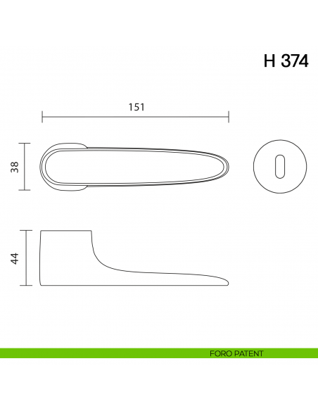 Maniglia per porta H 374 Valli collezione Fusital foro patent