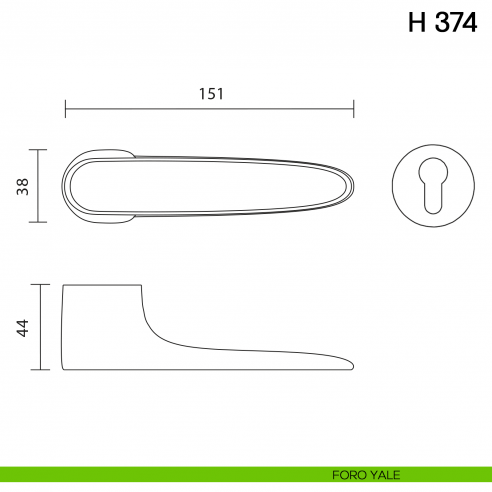 Maniglia per porta H 374 Valli collezione Fusital foro yale
