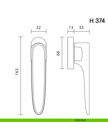 Maniglia per finestra martellina DK H 374 Valli collezione Fusital disegno