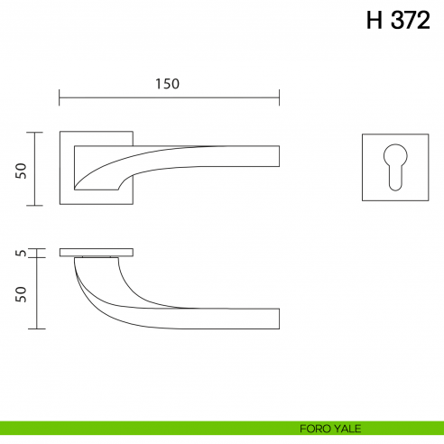 Maniglia per porta H 372 Valli collezione Fusital con rosetta fine foro yale