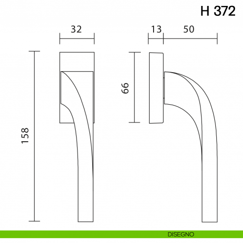 Maniglia per finestra martellina DK H 372 Valli collezione Fusital disegno