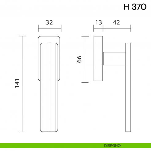 Maniglia per finestra martellina DK H 370 Valli collezione Fusital disegno