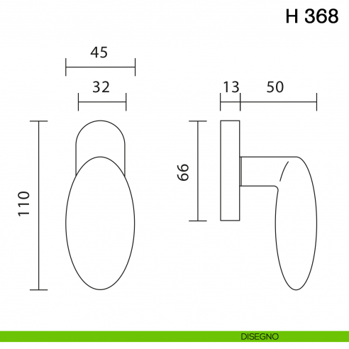 Maniglia per finestra martellina DK H 368 Valli collezione Fusital disegno