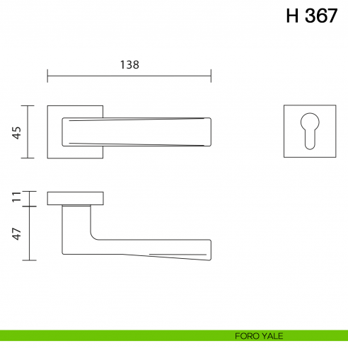 Maniglia per porta H 367 Valli collezione Fusital foro yale