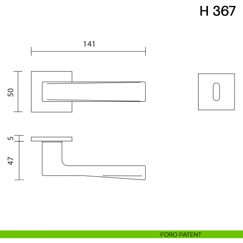 Maniglia per porta H 367 Valli collezione Fusital con rosetta fine foro patent