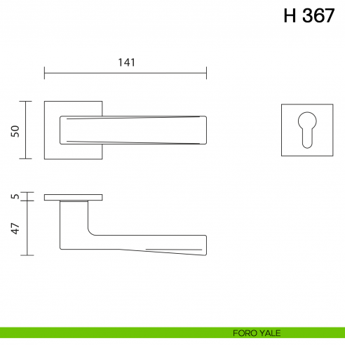 Maniglia per porta H 367 Valli collezione Fusital con rosetta fine foro yale