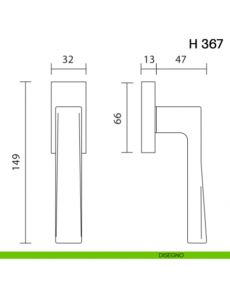 Maniglia per finestra martellina DK H 367 Valli Collezione Fusital disegno