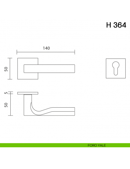 Maniglia per porta H 364 Valli collezione Fusital con rosetta fine foro yale
