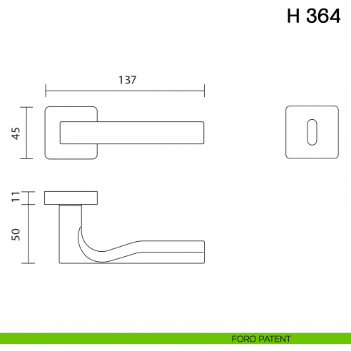 Maniglia per porta H 364 Valli collezione Fusital foro patent
