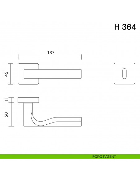 Maniglia per porta H 364 Valli collezione Fusital foro patent