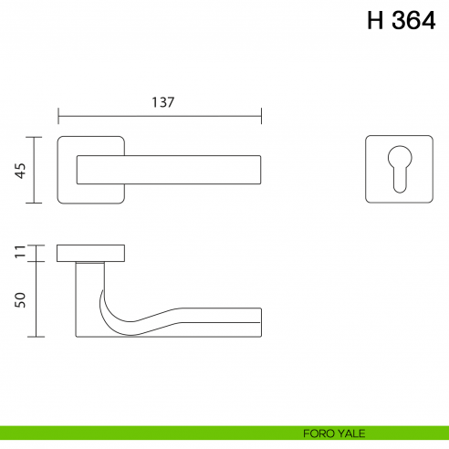 Maniglia per porta H 364 Valli collezione Fusital foro yale