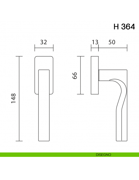 Maniglia per finestra martellina DK H 364 Valli collezione Fusital disegno