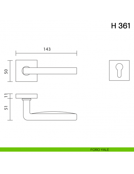 Maniglia per porta H 361 Valli collezione Fusital foro yale