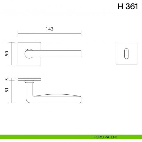 Maniglia per porta H 361 Valli collezione Fusital con rosetta fine foro patent