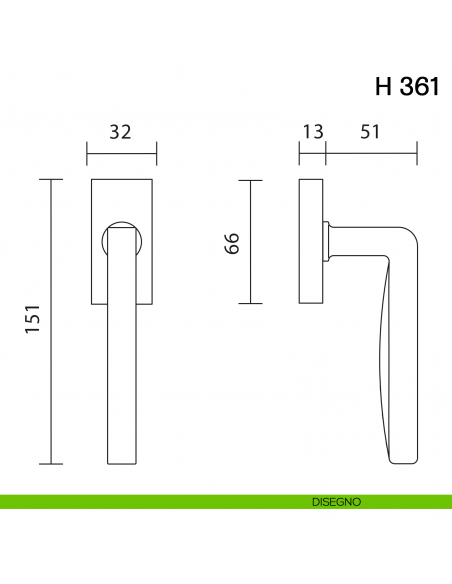 Maniglia per finestra martellina DK H 361 Valli collezione Fusital disegno