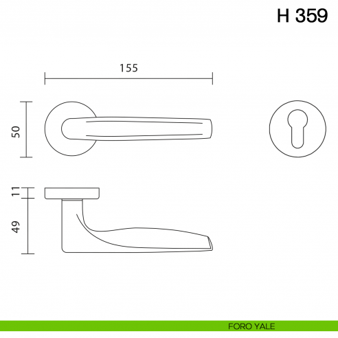Maniglia per porta H 359 Valli collezione Fusital foro yale