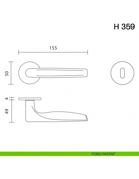 Maniglia per porta H 359 Valli collezione Fusital con rosetta fine foro patent