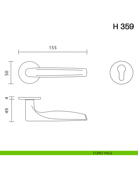 Maniglia per porta H 359 Valli collezione Fusital con rosetta fine foro yale