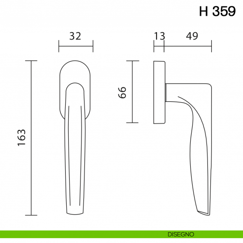 Maniglia per finestra martellina DK H 359 Valli collezione Fusital disegno