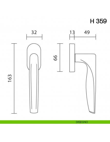 Maniglia per finestra martellina DK H 359 Valli collezione Fusital disegno
