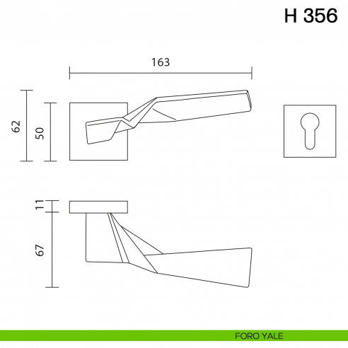 Maniglia per porta H 356 Valli collezione Fusital foro yale