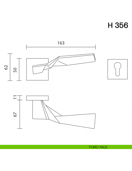 Maniglia per porta H 356 Valli collezione Fusital foro yale