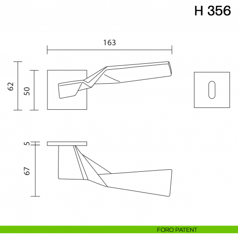 Maniglia per porta H 356 Valli collezione Fusital con rosetta fine foro patent