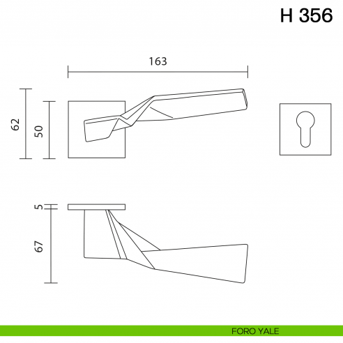 Maniglia per porta H 356 Valli collezione Fusital con rosetta fine foro yale