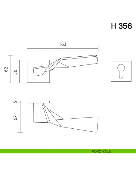 Maniglia per porta H 356 Valli collezione Fusital con rosetta fine foro yale