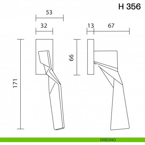 Maniglia per finestra martellina DK H 356 Valli collezione Fusital disegno