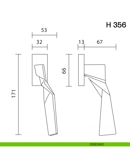 Maniglia per finestra martellina DK H 356 Valli collezione Fusital disegno