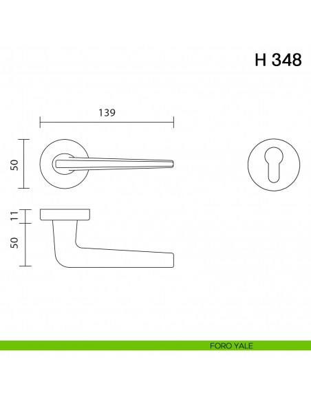 Maniglia per porta H 348 Valli collezione Fusital foro yale