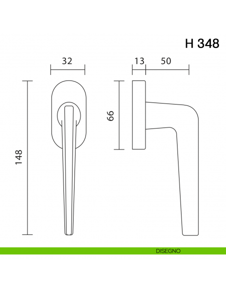 Maniglia per finestra martellina DK H 348 Valli collezione Fusital disegno