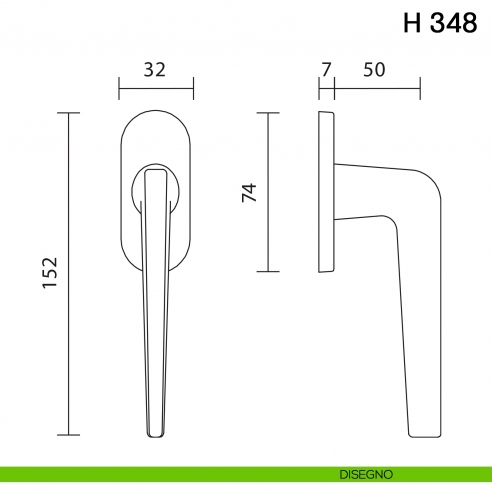 Maniglia per finestra martellina DK H 348 Valli collezione Fusital con rosetta fine disegno