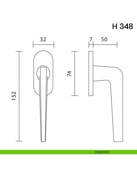 Maniglia per finestra martellina DK H 348 Valli collezione Fusital con rosetta fine disegno
