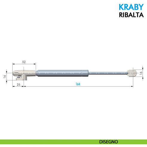 Asta a gas Ferramenta Livenza Kraby ribalta apertura ammortizzata lunghezza 164 mm - disegno
