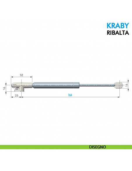 Asta a gas Ferramenta Livenza Kraby ribalta apertura ammortizzata lunghezza 164 mm - disegno