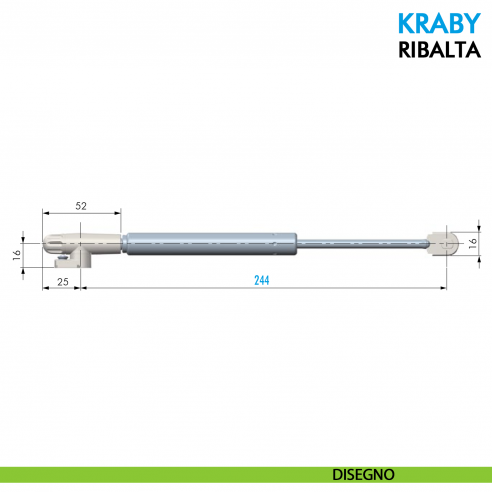Pistone a gas Ferramenta Livenza Kraby ribalta apertura ammortizzata lunghezza 244 mm - disegno