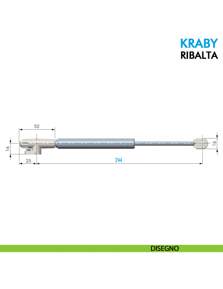 Pistone a gas Ferramenta Livenza Kraby ribalta apertura ammortizzata lunghezza 244 mm - disegno