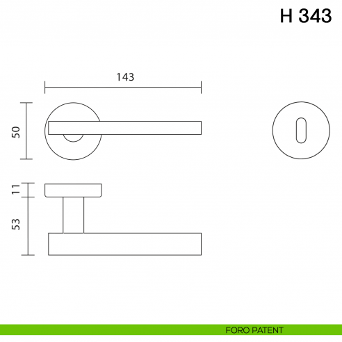 Maniglia per porta H 343 Valli collezione Fusital foro patent
